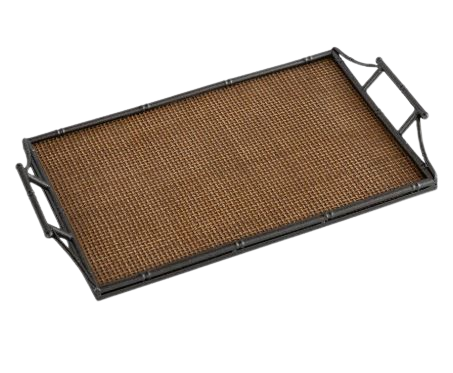 Rattan & Faux Bamboo Handle Tray Small