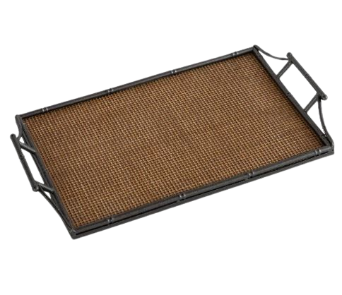 Rattan & Faux Bamboo Handle Tray Large