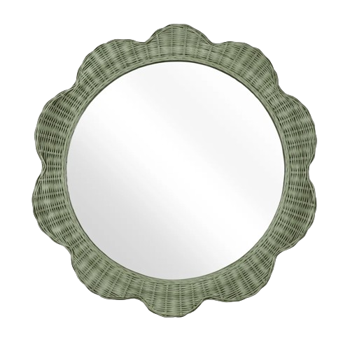Belle Rattan Scallop Mirror Green