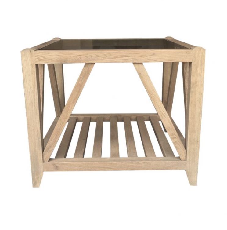 Benedict Glass Top Side Table Weathered Oak
