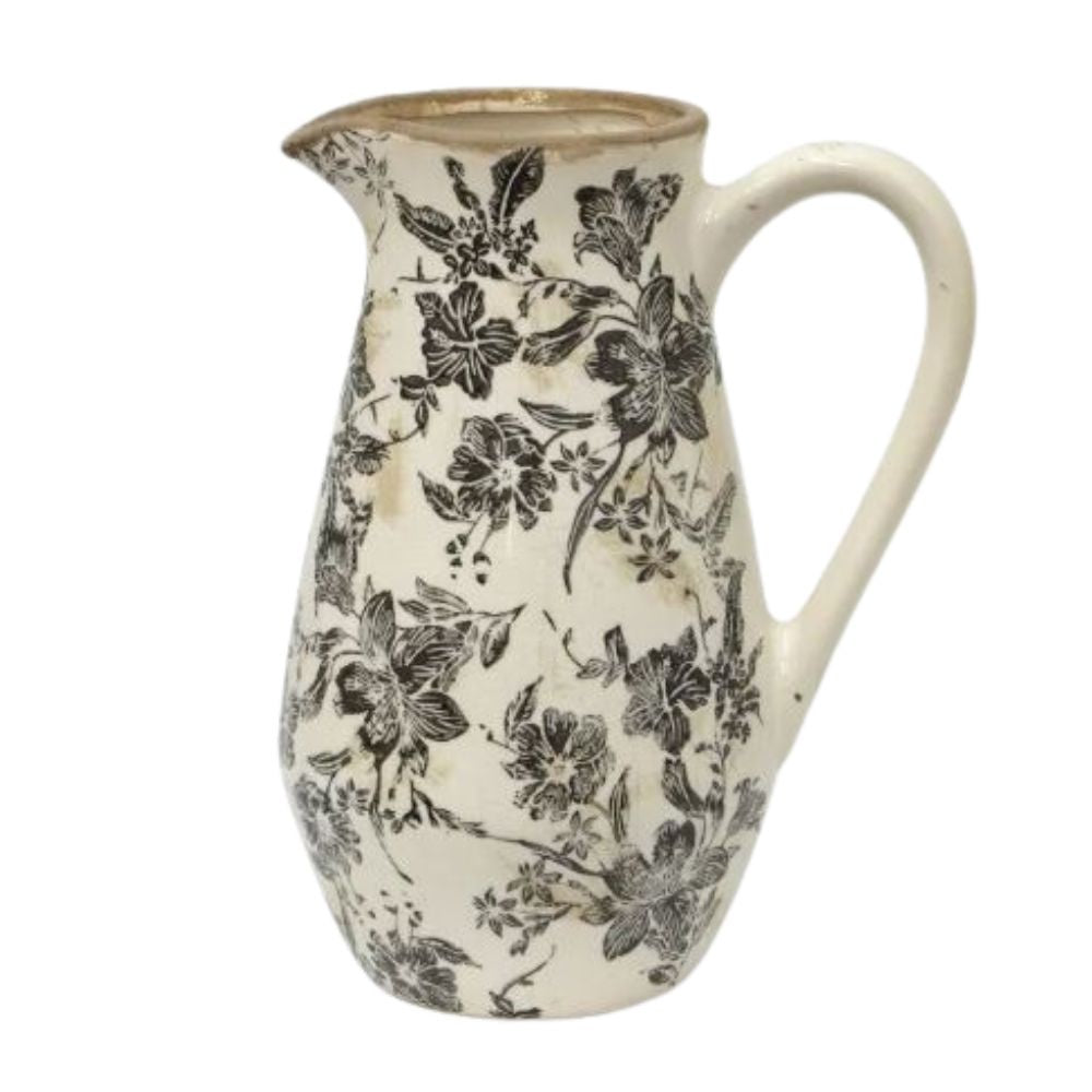 Black Floral Jug Tall