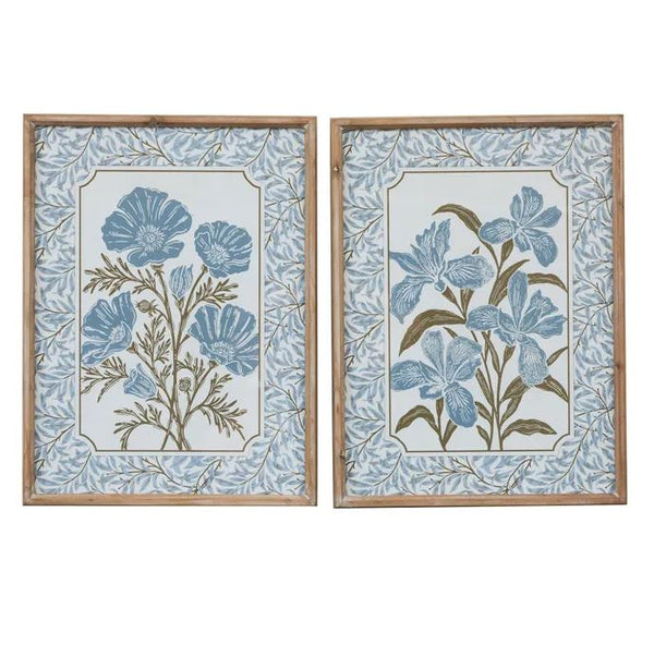 Frame Glass Print Set/2 Blue Floral