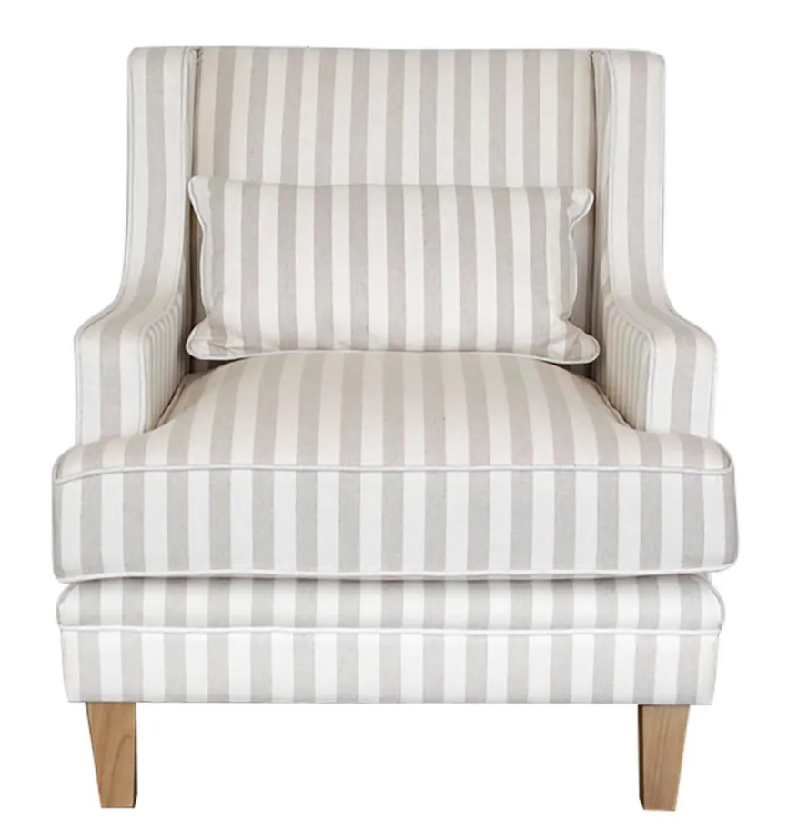 Bondi Hamptons Armchair Natural Stripe With White Piping