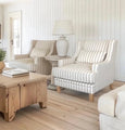 Bondi Hamptons Armchair Natural Stripe With White Piping