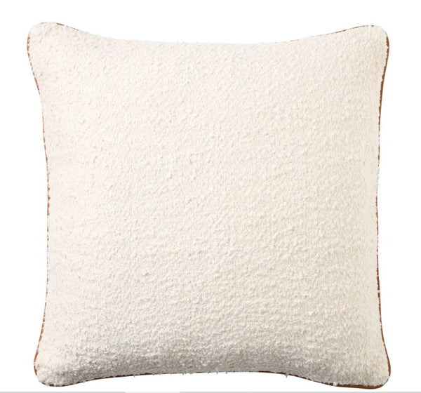 Boucle Cushion with Leather Piping