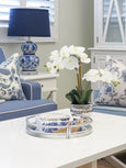 Potted Orchid in Silver Bowl Small White