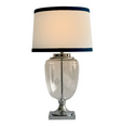 Charlotte Glass and Nickel Lamp with White Linen Shade (Navy Trim)