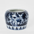 Cherry Blossom Planter Small – ceramic planter with white cherry blossoms on navy-blue background, 27 cm diameter.