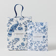 Set of four blue and white Chinoiserie scented mini sachets, French Linen fragrance, for wardrobes, drawers, or home use.