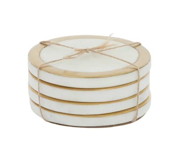 Circa Marble Brass Coasters White S/4