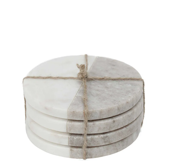 Graze Marble Coaster Round White & Beige