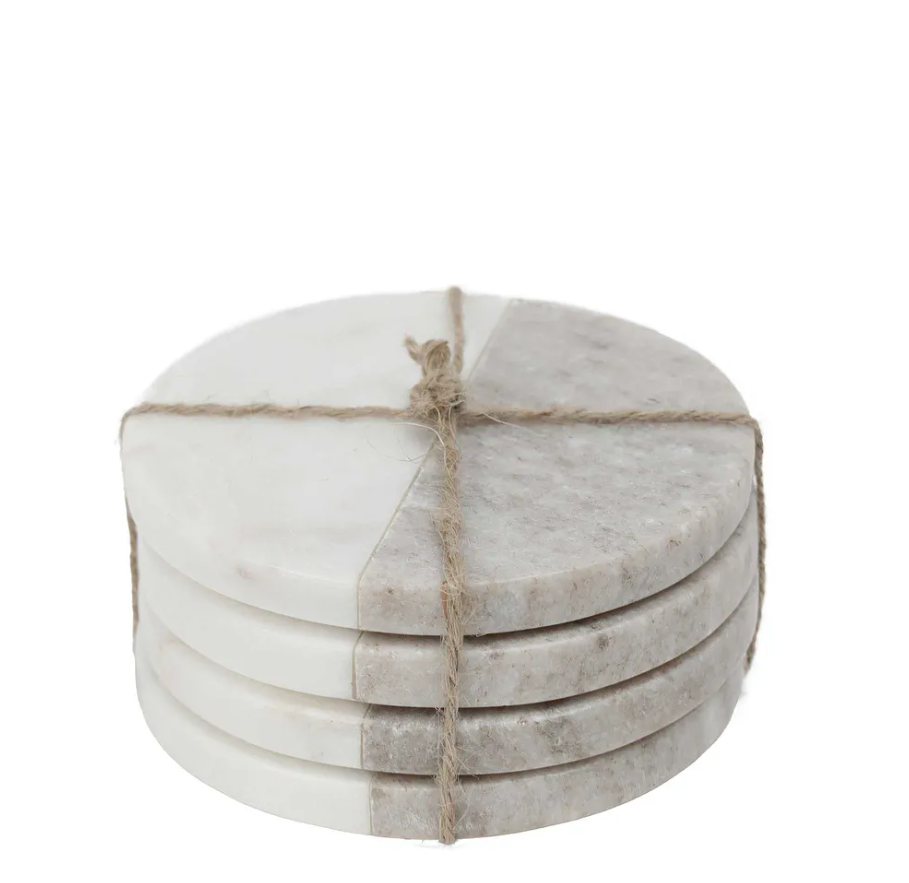 Graze Marble Coaster Round White & Beige