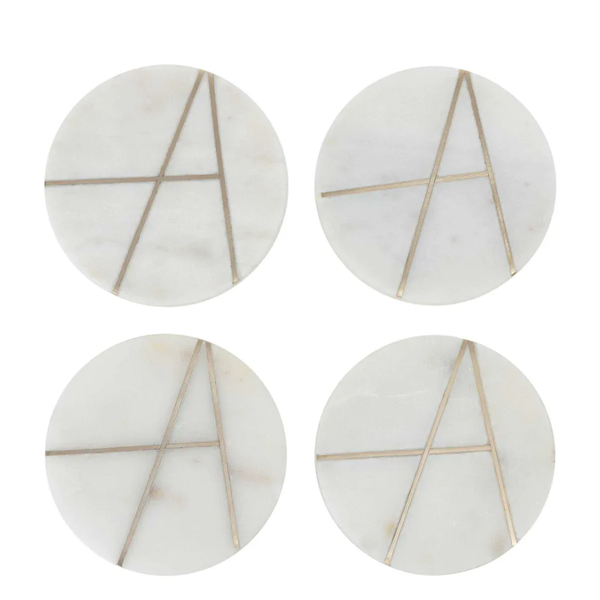 Marble Coaster Round White Inlay