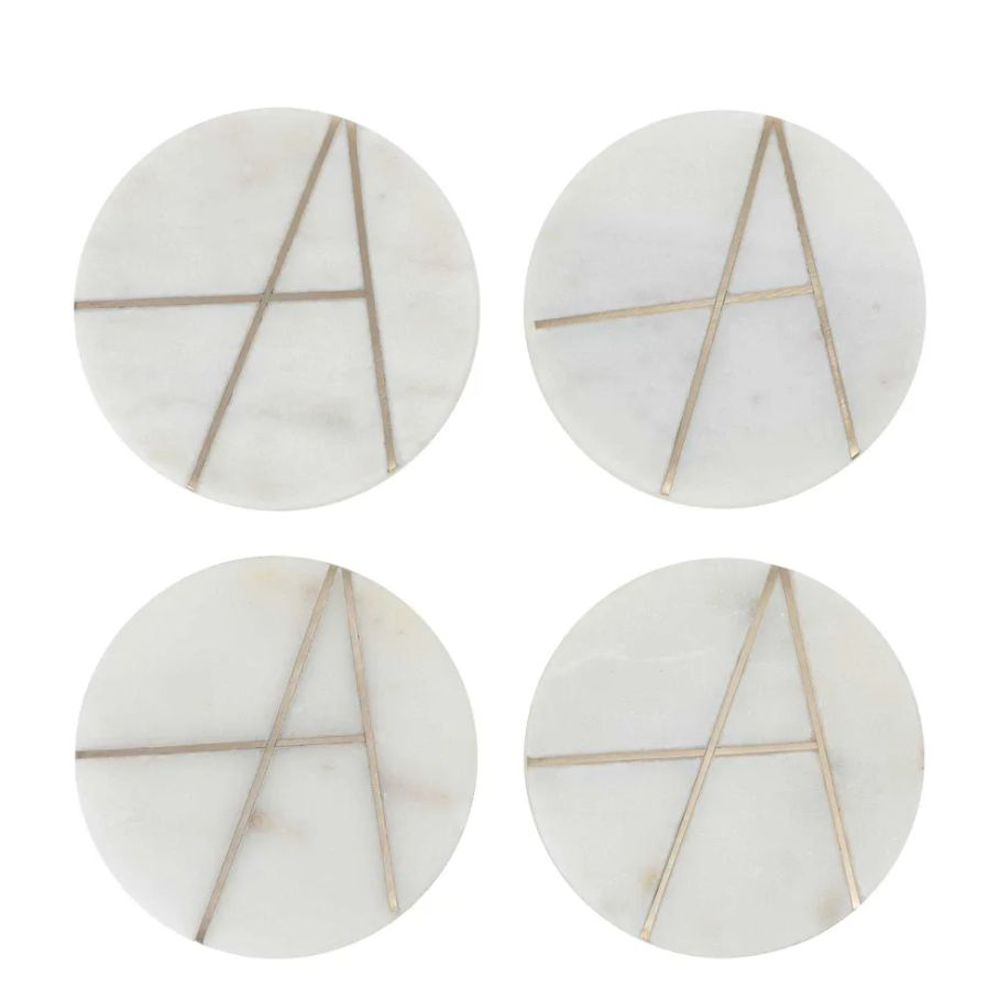 Marble Coaster Round White Inlay