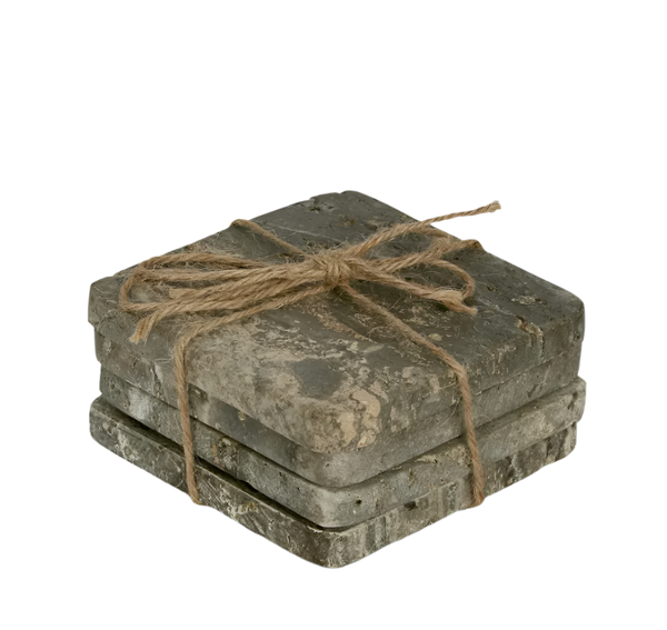 Graze Travertine Coaster Set/4 Square Dark Brown