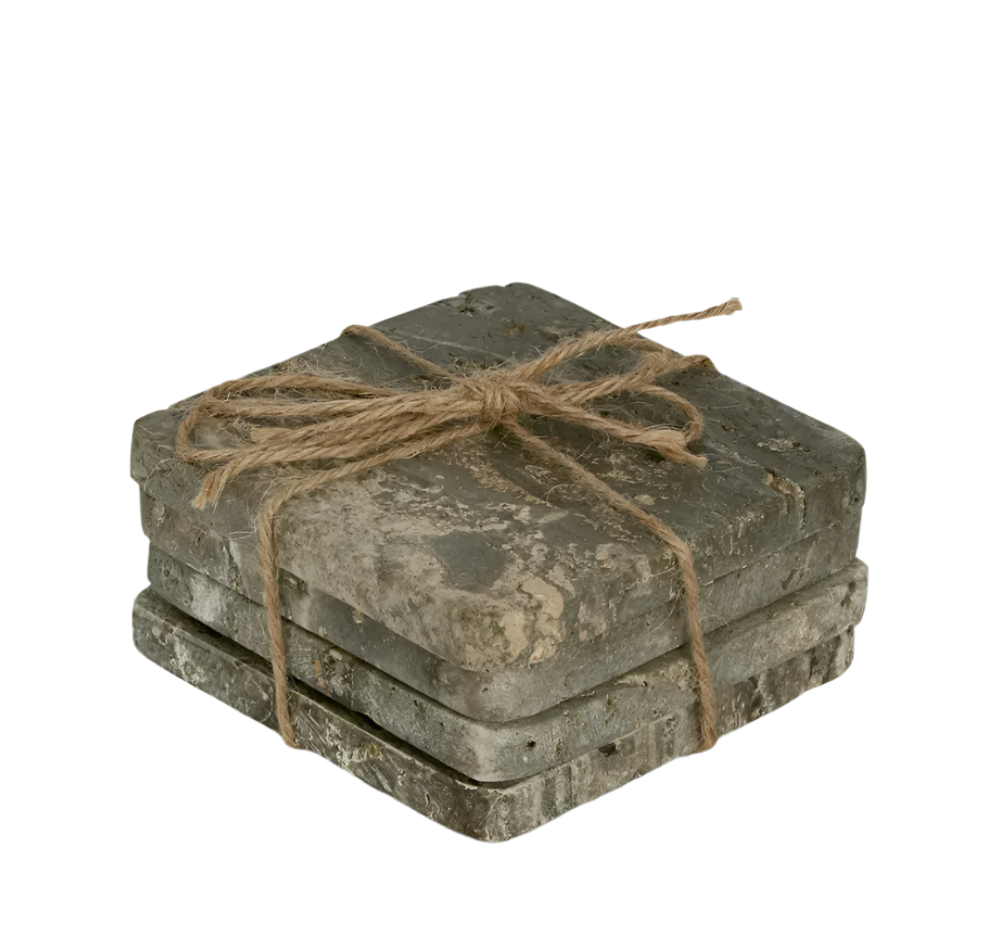 Graze Travertine Coaster Set/4 Square Dark Brown