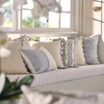 Azalea Cushion White/Grey Ticking Fringe