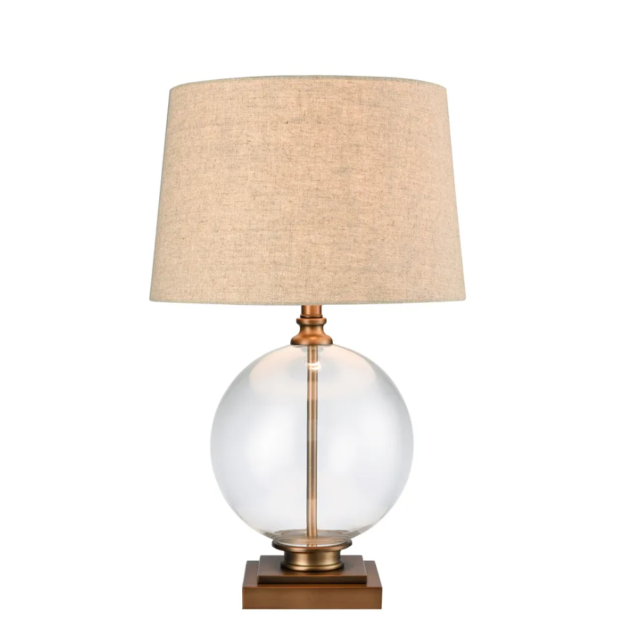 Ivy Small Antique Brass And Glass With Natural Linen Shade
