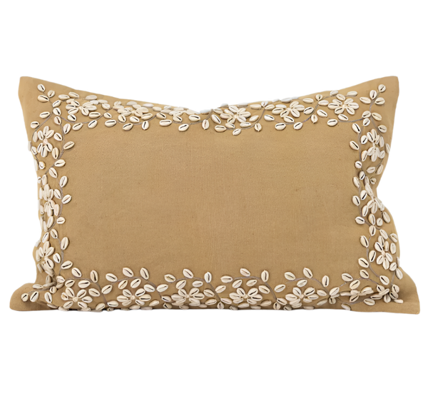 Kauri Embroidery Mustard Lumbar Cushion