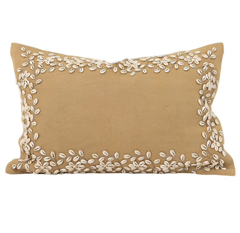 Kauri Embroidery Mustard Lumbar Cushion