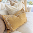 Kauri Embroidery Mustard Lumbar Cushion