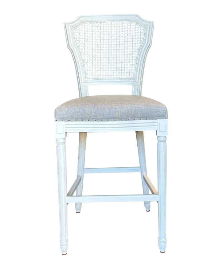 Lilian White Barstool Duckegg Linen
