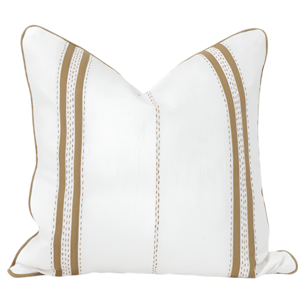 Linen Piped Embroidery Mustard Lounge Cushion 55cm