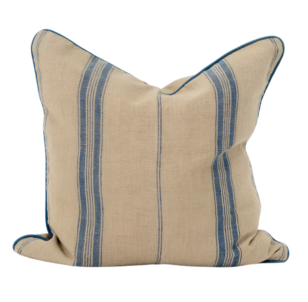 Linen Piped Striped Blue Lounge Cushion 55cm
