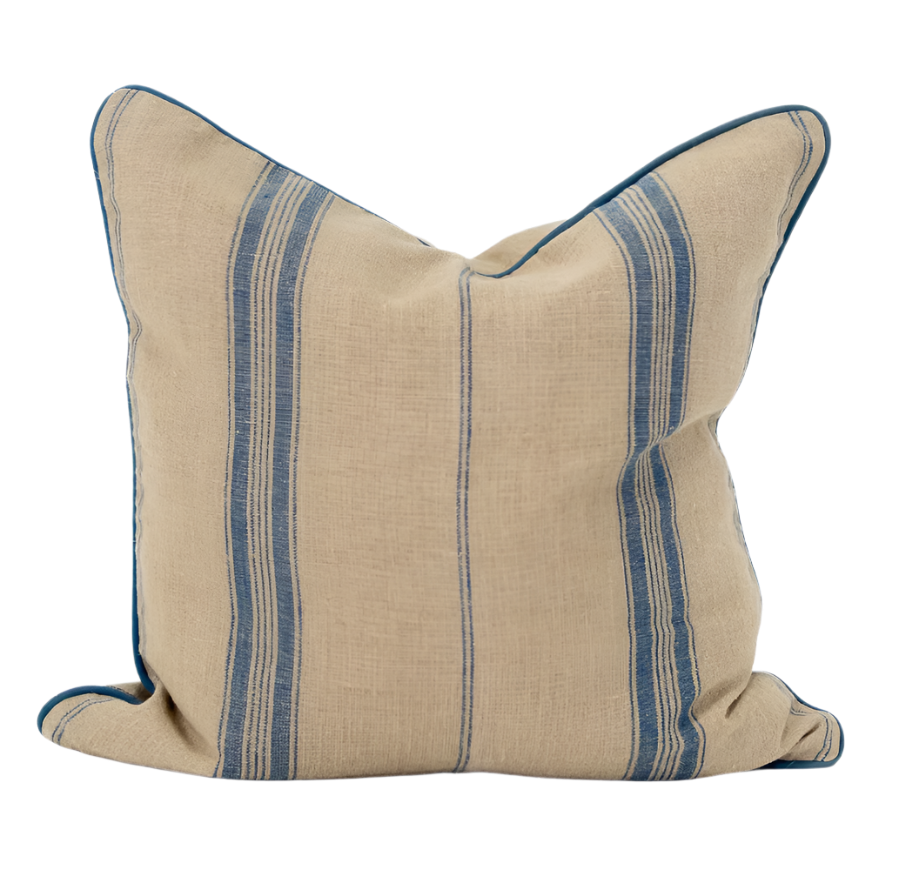 Linen Piped Striped Blue Lounge Cushion 55cm