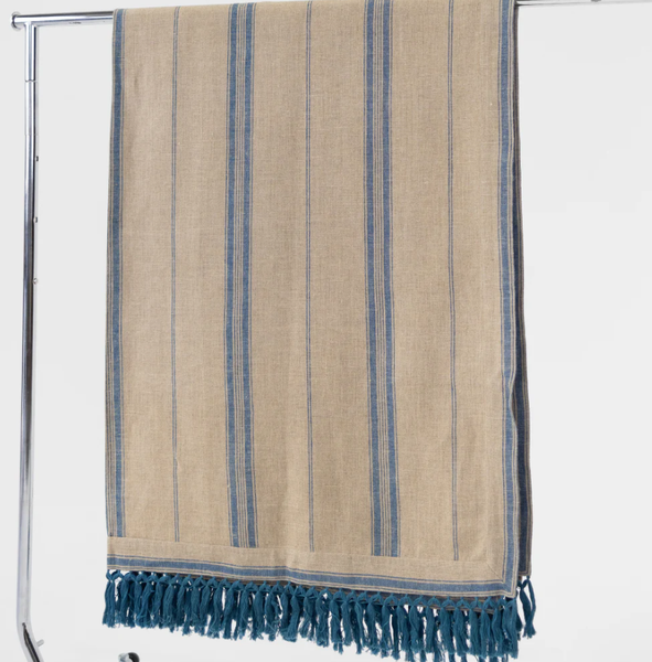 Linen Striped Blue Throw