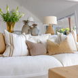 Linen Piped Embroidery Mustard Lounge Cushion 55cm