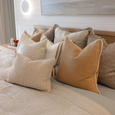 Linen Piped Embroidery Mustard Lounge Cushion 55cm