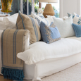 Linen Piped Striped Blue Lounge Cushion 55cm