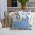 Linen Piped Striped Blue Lounge Cushion 55cm