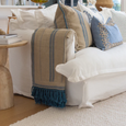 Linen Striped Blue Throw