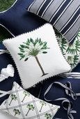 Linen Capri Stripes Navy Lumbar Cushion