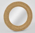 Long Island Round Rattan Mirror with natural woven frame, 100cm diameter, perfect for Hamptons or coastal-style interiors.