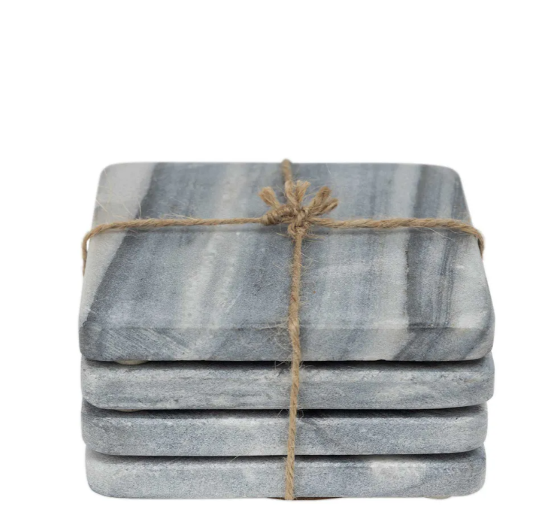 Graze Marble Coaster Square Grey S/4
