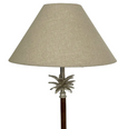 Nickel/Wood Palm Lamp W/Nat Linen Shade