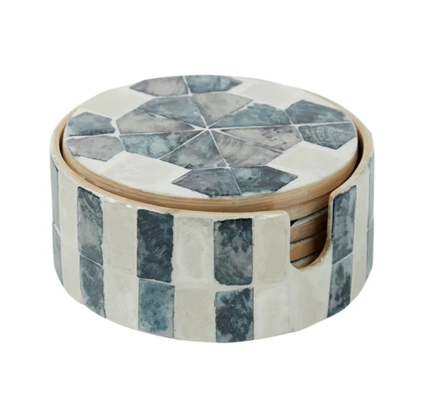 Nya Set/6 Inlay Coasters  Navy/Ivory