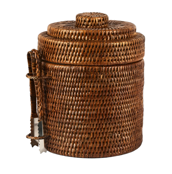 Paume Rattan Ice Bucket with Tongs Antique Brown