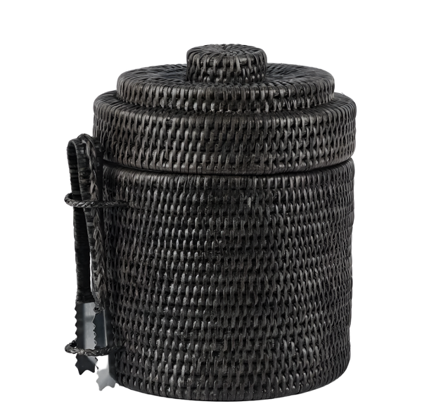 Paume Rattan Ice Bucket with Tongs Black