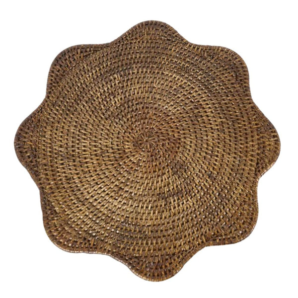 Paume Scallop Rattan Placemat Antique Brown Set/6