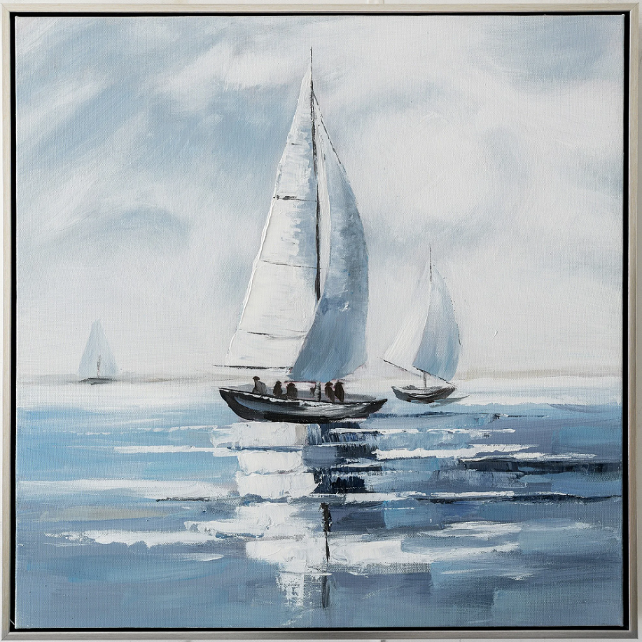 Sailing Boats 1 Canvas in Silver Frame