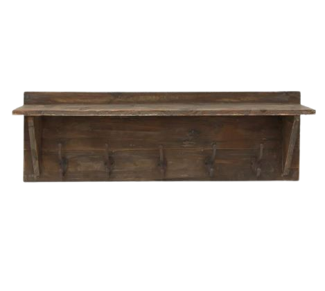 Wooden Wall Shelf with Hooks