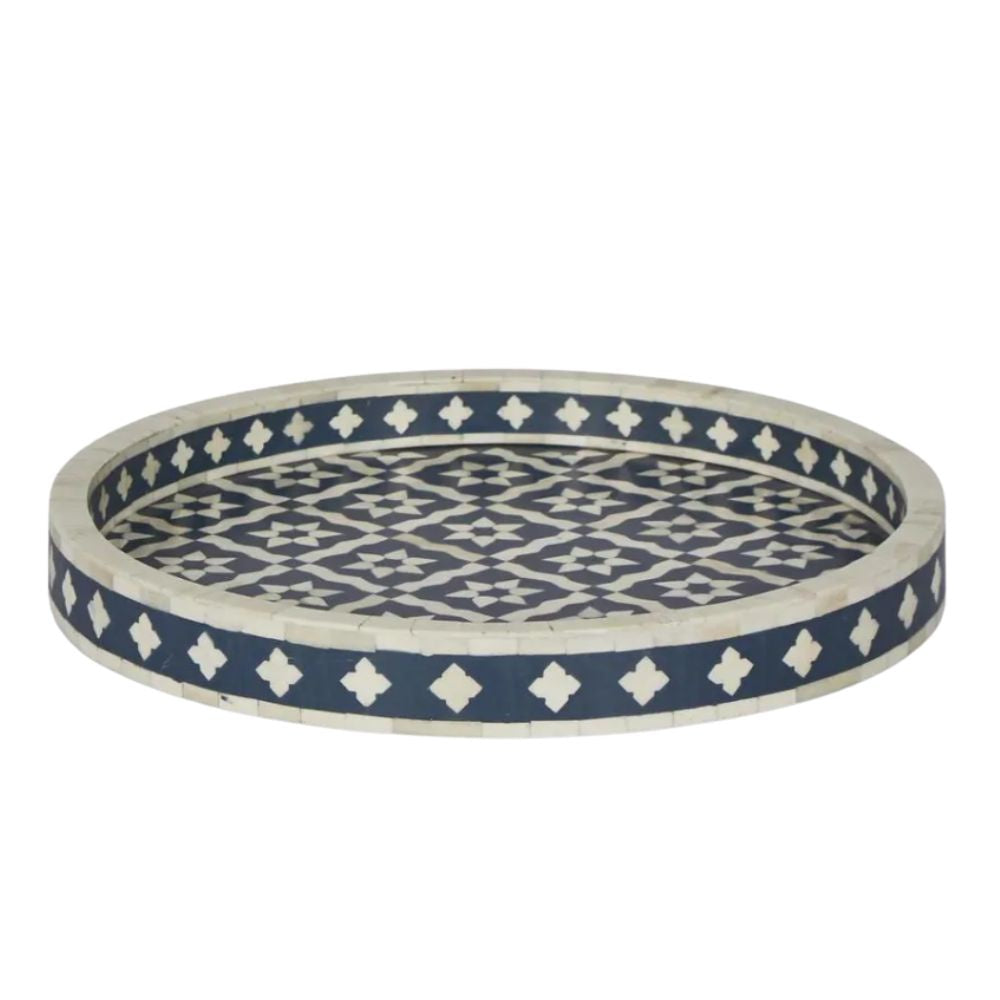 Anaahi Round Bone Inlay Tray Blue/White