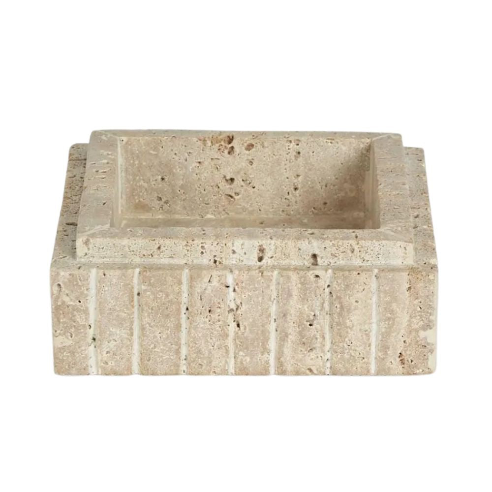 Trey Travertine Trinket Box – handcrafted sandstone storage box with carved detailing, ideal for jewellery, keys, or display styling.