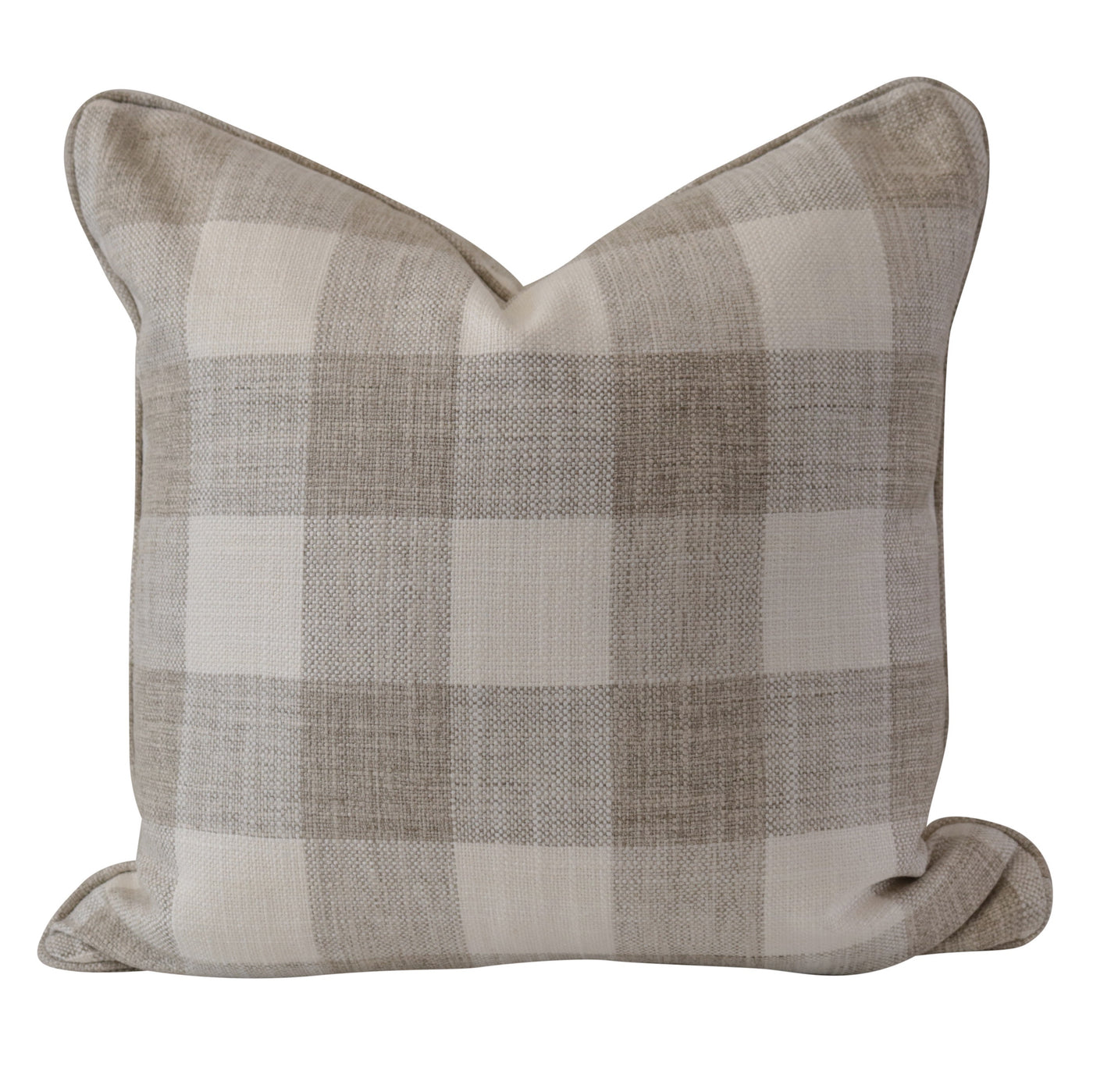 Harlow Cushion Natural – square beige cushion with textured slub fabric and piped edges, 50x50cm Hamptons-style décor