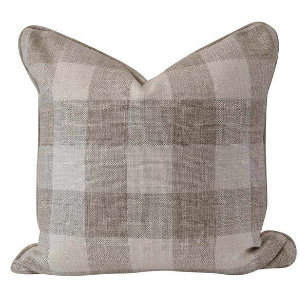 Harlow Cushion Natural – square beige cushion with textured slub fabric and piped edges, 50x50cm Hamptons-style décor
