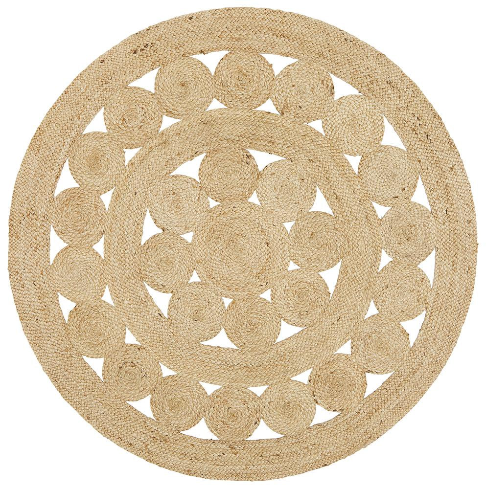 Round Spiral Natural Rug